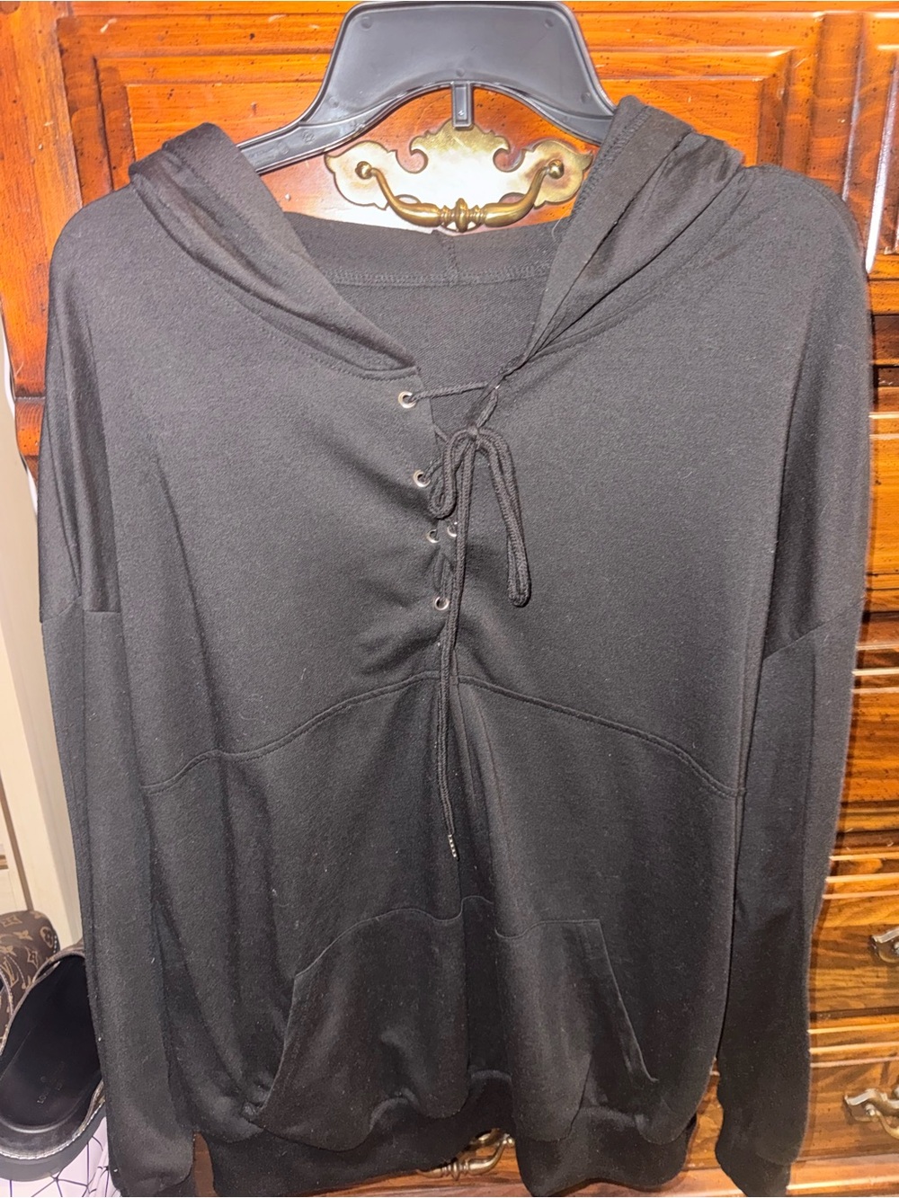Black Lace-Up Hooded Women's Sweatshirt